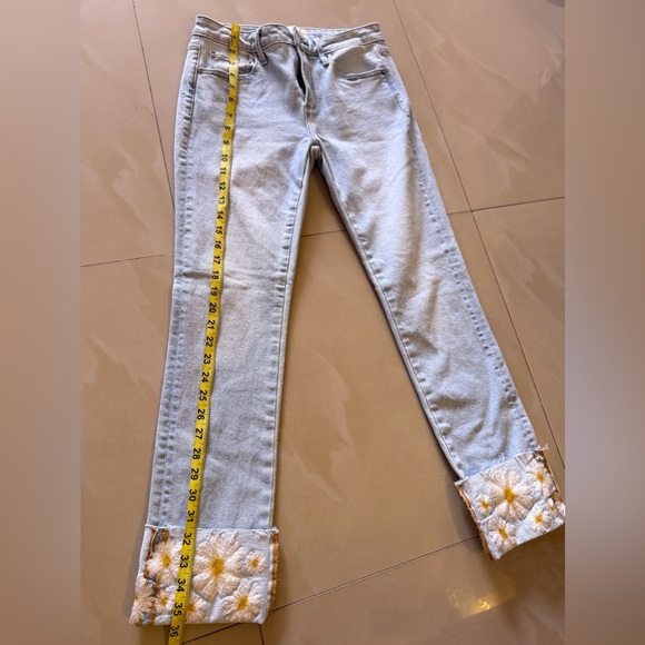 DRIFTWOOD colette feathery leaf jeans in light wash embroidered W0 / L 27 zipp - Picture 11 of 13